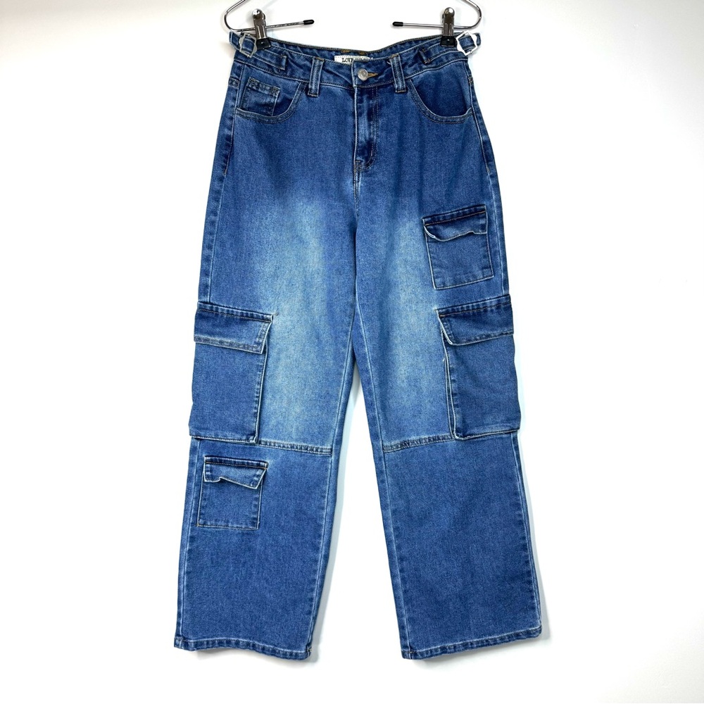 Love Cult Wide Leg Cargo Jeans Women’s Size Small 28” x 28.5” Blue Baggy Pants